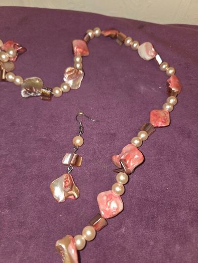 Natural Sea Shell and Pearl Necklace and earring set