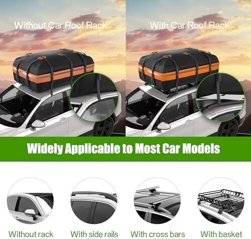 Car Roof Bag,21 Cubic Feet Large Roofing Cargo Carrier Bags Waterproof Soft Rooftop Luggage Storage Box for Any Cars With/Without Roof Rack/Rails/Bars