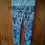 blue and white leggings with damask print with a white lace waistband. New never worn. Image 2