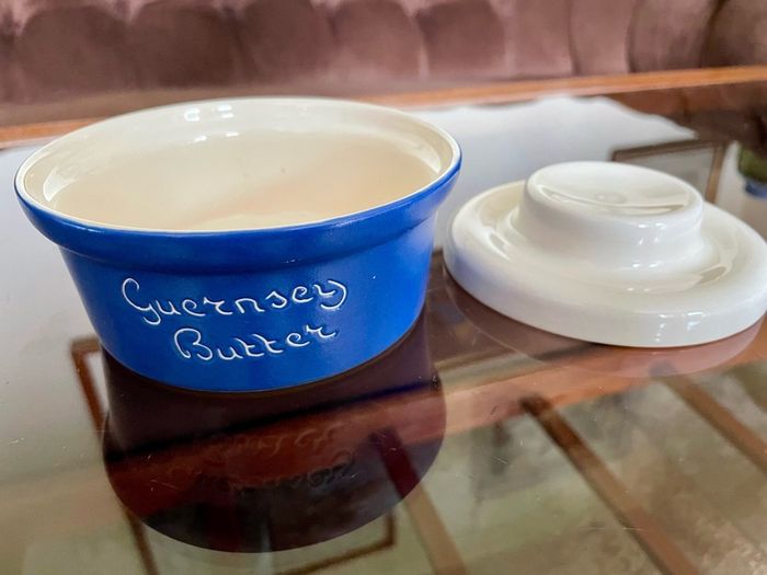 Vintage Ceramic Fosters Studio Pottery Cornwall Blue Sgraffito Butter Breakfast Dish