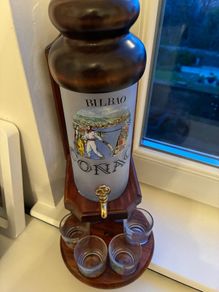 Very Rare Vintage Conac Glass & Timber Decanter Set