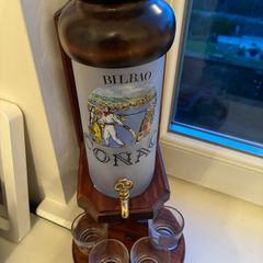 Very Rare Vintage Conac Glass & Timber Decanter Set