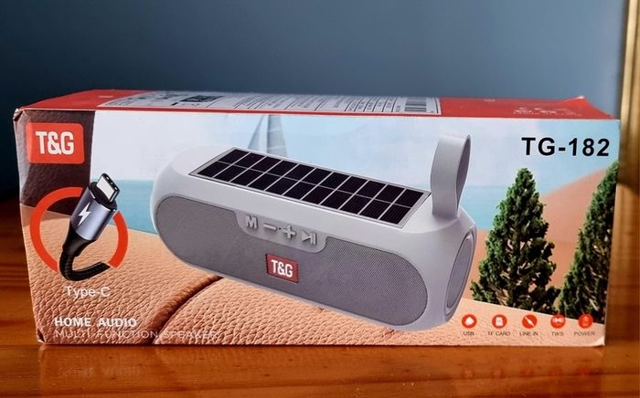 T&G 10W Solar Powered Wireless Speaker, 5.0 Surround Sound, Dual Speaker Columns, USB Type-C Charging, new, unopened.