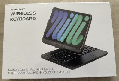 RAYMCRAFT for iPad mini 7 (A17 Pro, 2024) & Mini 6 (2021) Case with Keyboard, 7 Colors Backlit Keyboard with Trackpad, Auto Sleep/Wake, Rotatable Case for iPad mini 7th 6th Gen Black