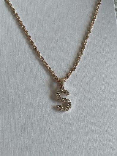 River Island Rose Gold Initial S Necklace Brand New With Tags Diamante Pendant