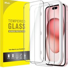 Screen Protector for iPhone 15 6.1-Inch, Tempered Glass Film with Easy Installation Tool, Case-Friendly, HD Clear, 3-Pack