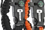 Paracord Survival Bracelet (2 Pack) | Flint Steel Fire Starter, Whistle, Compass, Hiking Accessories, Wild Camping Equipment Kit, Bushcraft, Emergency (FREE POSTAGE)