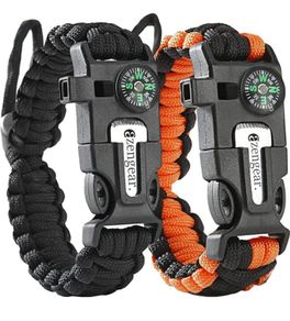 Paracord Survival Bracelet (2 Pack) | Flint Steel Fire Starter, Whistle, Compass, Hiking Accessories, Wild Camping Equipment Kit, Bushcraft, Emergency (FREE POSTAGE)