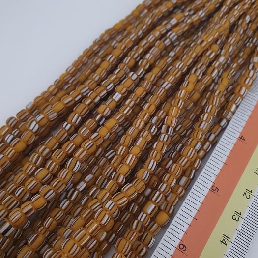 Vintage African Style Stripe Glass 4-5.5mm Beads Necklace Strand
