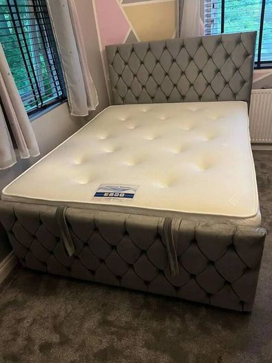 Ottoman Upholstered Bed, Double Bed with Hydraulic Lifting Bar, Height Adjustable Padded Headboard, Metal Slatted Frame, Youth Bed, Adult Bed