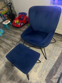 Blue chair and foot stool