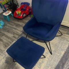 Blue chair and foot stool