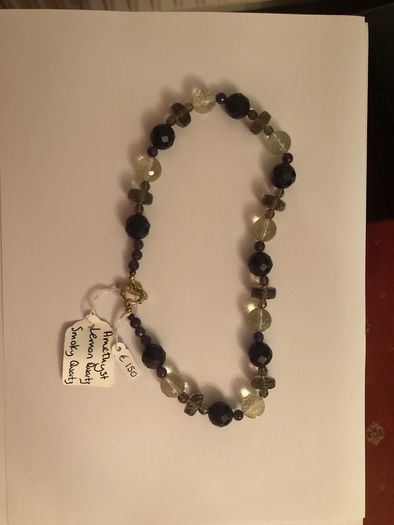Amethyst, Lemon quartz & Smokey quartz necklace