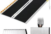 Wheelchair Ramp,91.5cm Folding Portable Aluminum Ramp, 362kg Capacity,with Transition Plate and Reflective Warning Stickers, for Wheelchair Scooters Power Chairs Walkers Metallic