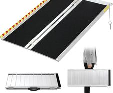 Wheelchair Ramp,91.5cm Folding Portable Aluminum Ramp, 362kg Capacity,with Transition Plate and Reflective Warning Stickers, for Wheelchair Scooters Power Chairs Walkers Metallic