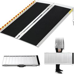 Wheelchair Ramp,91.5cm Folding Portable Aluminum Ramp, 362kg Capacity,with Transition Plate and Reflective Warning Stickers, for Wheelchair Scooters Power Chairs Walkers Metallic