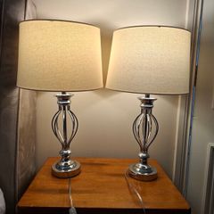 Table Lamps large size set of two stainless steel with led bulbs