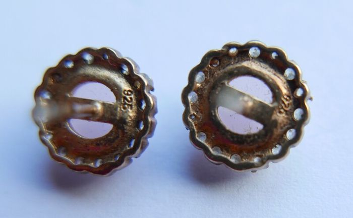 Vintage  Sterling Silver 925 Gold Plated Moonstone agate Earrings 2,6g