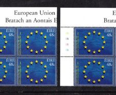 2006 Ireland 20th Anniversary of The European Union Flag Commemorative Stamp Plate Block 1A1A1A1A & 1B1B1B1B Mint Never Hinged (MNH)