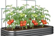 Raised bed with trellis, metal planter with protective edge gloves 220 x 110 x 150 cm, Dark gray
