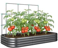 Raised bed with trellis, metal planter with protective edge gloves 220 x 110 x 150 cm, Dark gray
