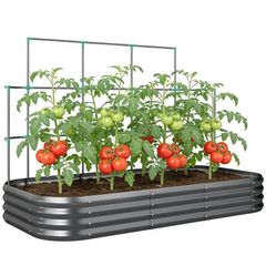 Raised bed with trellis, metal planter with protective edge gloves 220 x 110 x 150 cm, Dark gray