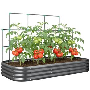 Raised bed with trellis, metal planter with protective edge gloves 220 x 110 x 150 cm, Dark gray