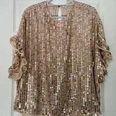 River Island Blush Pink Sequin Blouse- Size M