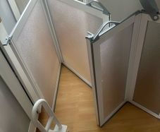 Folding shower screen, and safety grab bar