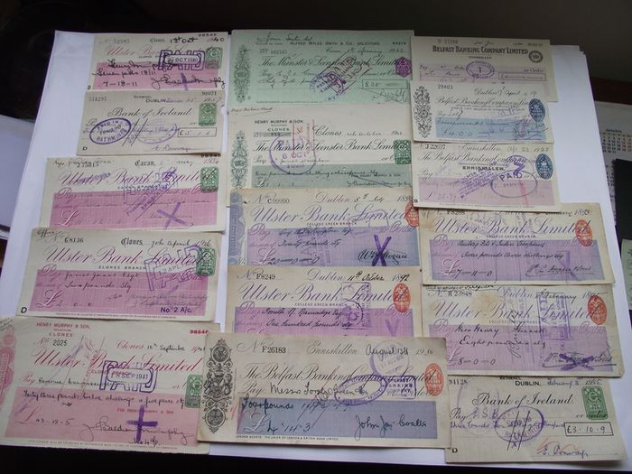 A Collection of 16 Vintage Cheques from Irish Banks (1892-1962)