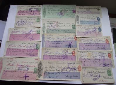 A Collection of 16 Vintage Cheques from Irish Banks (1892-1962)