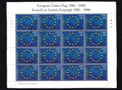 2006 Ireland 20th Anniversary of the European Union Flag Commemorative Stamp Plate 1B1B1B1B Fine CDS Used with Dublin cancel of 9th May 2006 (Frist day of issue)