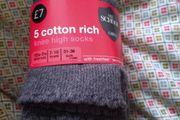 M&amp;S grey knee high socks, packet of 5,:size 7-10 yrs