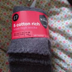 M&S grey knee high socks, packet of 5,:size 7-10 yrs
