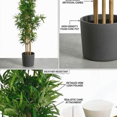 QUICK SALE (Moving out SALE) - Large Faux Bamboo Plant & Grey Floor Vase (Dublin 13)