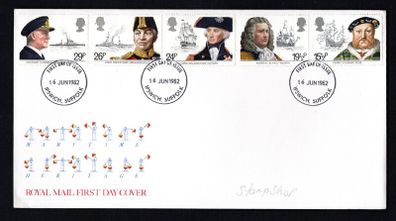 1982 Great Britain Maritime Heritage Commemorative Stamps Addressed First Day Cover (FDC) with Ipswich, Suffock cancel