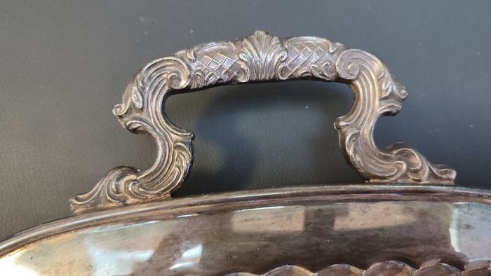 Vintage Silver Plated Butlers Serving Tray Platter Claw Footed 24 inch x 12 inch Leonard English