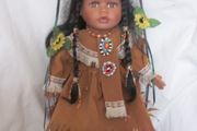 16"  Collectable Native American/Indian Girl on Swing Porcelain Doll (Dark  Brown)