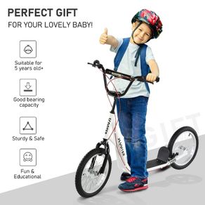 Kick Scooters for Kids with Adjustable Height, Anti-Slip Deck, Dual Brakes, Rubber Tyres, for Boys and Girls Aged 5+ Years Old - White
