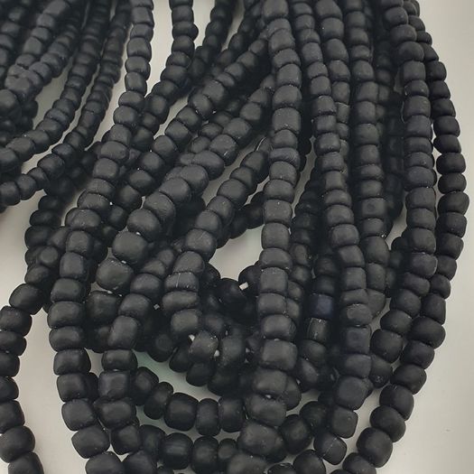 Antique African Style Dark Black Blue 5-6.6mm Glass Beads Necklace Strand
