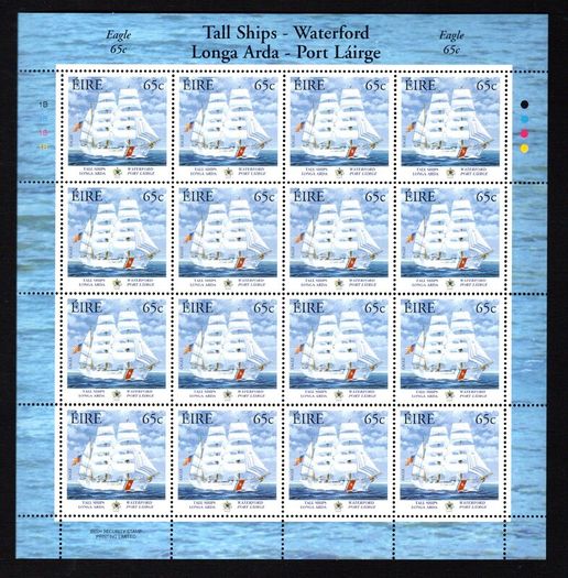 2005 Ireland Tall Ships Waterford Commemorative Stamps Sheetlet Plate 1B1B1B1B Mint Never Hinged (MNH)