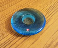 iittala light blue "button" Art Glass Candle Holder designed by Markku Salo  made in Finland 1980s