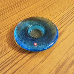 iittala light blue "button" Art Glass Candle Holder designed by Markku Salo  made in Finland 1980s