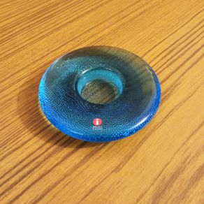 iittala light blue "button" Art Glass Candle Holder designed by Markku Salo  made in Finland 1980s