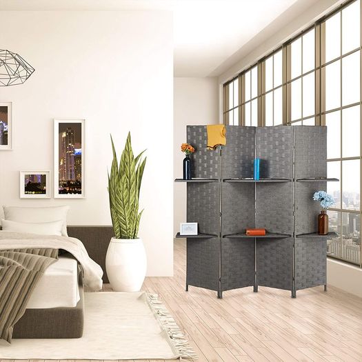 4-Piece Folding Room Divider 2 Shelves - Free Delivery Nationwide