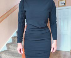 Black Boat Neck Dress With Ruched Detail, size 8