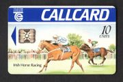 1991 Ireland 10 unit Irish Horse Racing Definitive Call Card with Schlumberger SC4 Chip, Dame Lane Address, Matt finish, White back, No Flag,  Barcode Used. Telecom Eireann card number 1033.