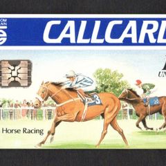 1991 Ireland 10 unit Irish Horse Racing Definitive Call Card with Schlumberger SC4 Chip, Dame Lane Address, Matt finish, White back, No Flag,  Barcode Used. Telecom Eireann card number 1033.