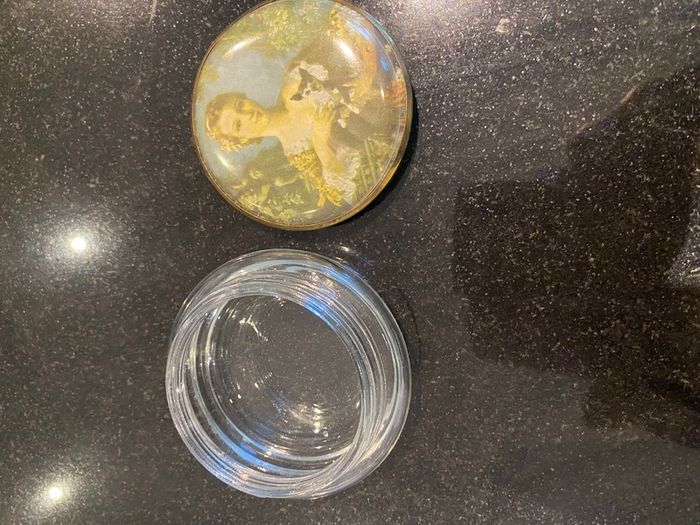 Vintage glass powder pot .