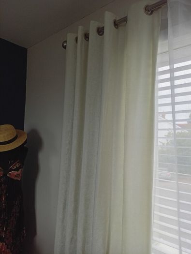 curtain white chenille and silver pole